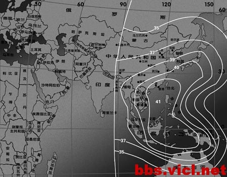 166°E国际19号卫星C波段太平洋垂直波束EIRP场强图